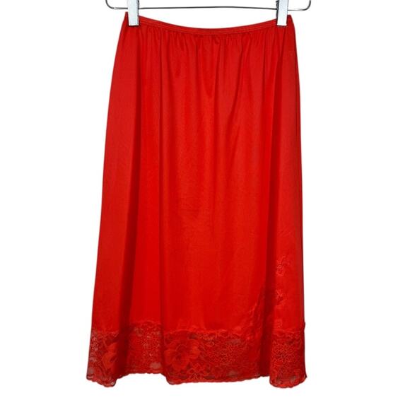 Vintage Vanity Fair Half Slip Skirt Medium Bright Red Lace Trim Nylon USA Made - Picture 3 of 6